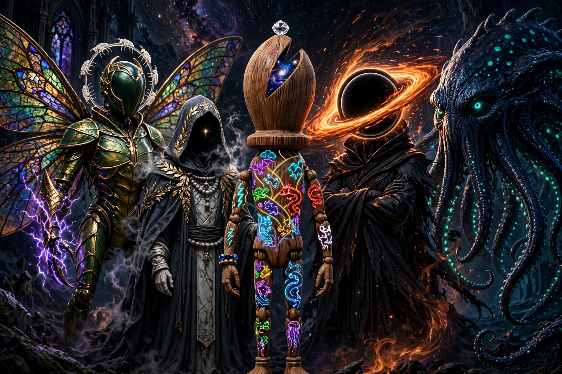 The five rarest beings across the five SonnRays universes gathered in the dark between worlds